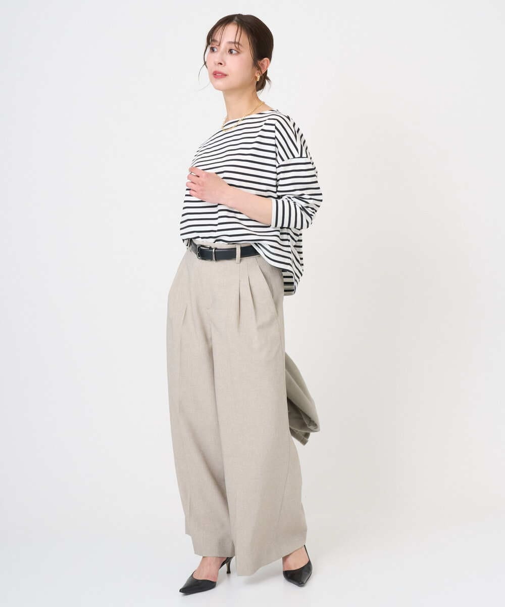 F6KGE04160 MICHEL KLEIN(小さいサイズ)(メゾン ドゥ サンク) [小さいサイズ]タックデザイン バスクボーダーTシャツ グリーン