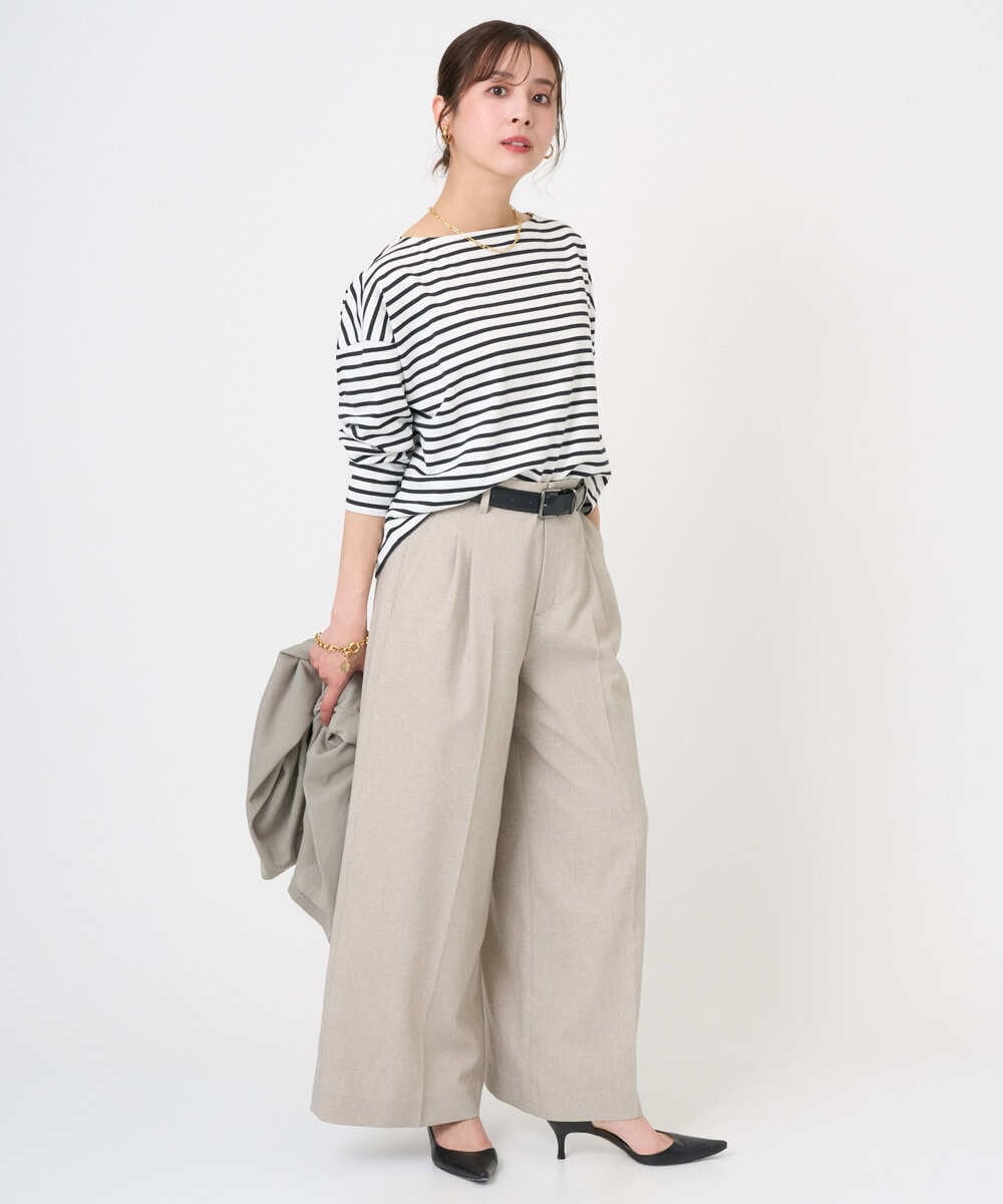 F6KGE04160 MICHEL KLEIN(小さいサイズ)(メゾン ドゥ サンク) [小さいサイズ]タックデザイン バスクボーダーTシャツ グリーン