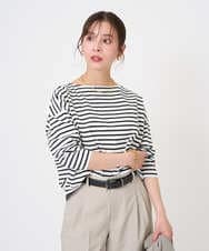 F6KGE04160 MICHEL KLEIN(小さいサイズ)(メゾン ドゥ サンク) [小さいサイズ]タックデザイン バスクボーダーTシャツ グリーン