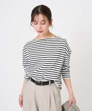 F6KGE04160 MICHEL KLEIN(小さいサイズ)(メゾン ドゥ サンク) [小さいサイズ]タックデザイン バスクボーダーTシャツ グリーン