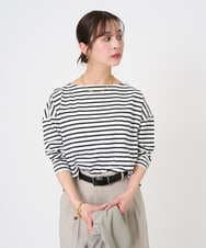 F6KGE04160 MICHEL KLEIN(小さいサイズ)(メゾン ドゥ サンク) [小さいサイズ]タックデザイン バスクボーダーTシャツ グリーン