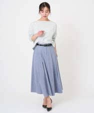 F6KGE04160 MICHEL KLEIN(小さいサイズ)(メゾン ドゥ サンク) [小さいサイズ]タックデザイン バスクボーダーTシャツ グリーン