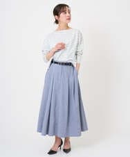 F6KGE04160 MICHEL KLEIN(小さいサイズ)(メゾン ドゥ サンク) [小さいサイズ]タックデザイン バスクボーダーTシャツ グリーン