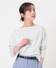 F6KGE04160 MICHEL KLEIN(小さいサイズ)(メゾン ドゥ サンク) [小さいサイズ]タックデザイン バスクボーダーTシャツ グリーン