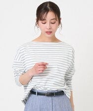 F6KGE04160 MICHEL KLEIN(小さいサイズ)(メゾン ドゥ サンク) [小さいサイズ]タックデザイン バスクボーダーTシャツ グリーン