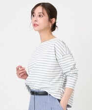 F6KGE04160 MICHEL KLEIN(小さいサイズ)(メゾン ドゥ サンク) [小さいサイズ]タックデザイン バスクボーダーTシャツ グリーン