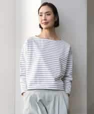 F6KGE04160 MICHEL KLEIN(小さいサイズ)(メゾン ドゥ サンク) [小さいサイズ]タックデザイン バスクボーダーTシャツ グリーン