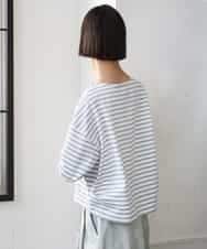 F6KGE04160 MICHEL KLEIN(小さいサイズ)(メゾン ドゥ サンク) [小さいサイズ]タックデザイン バスクボーダーTシャツ グリーン