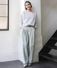 F6KGE04160 MICHEL KLEIN(小さいサイズ)(メゾン ドゥ サンク) [小さいサイズ]タックデザイン バスクボーダーTシャツ グリーン