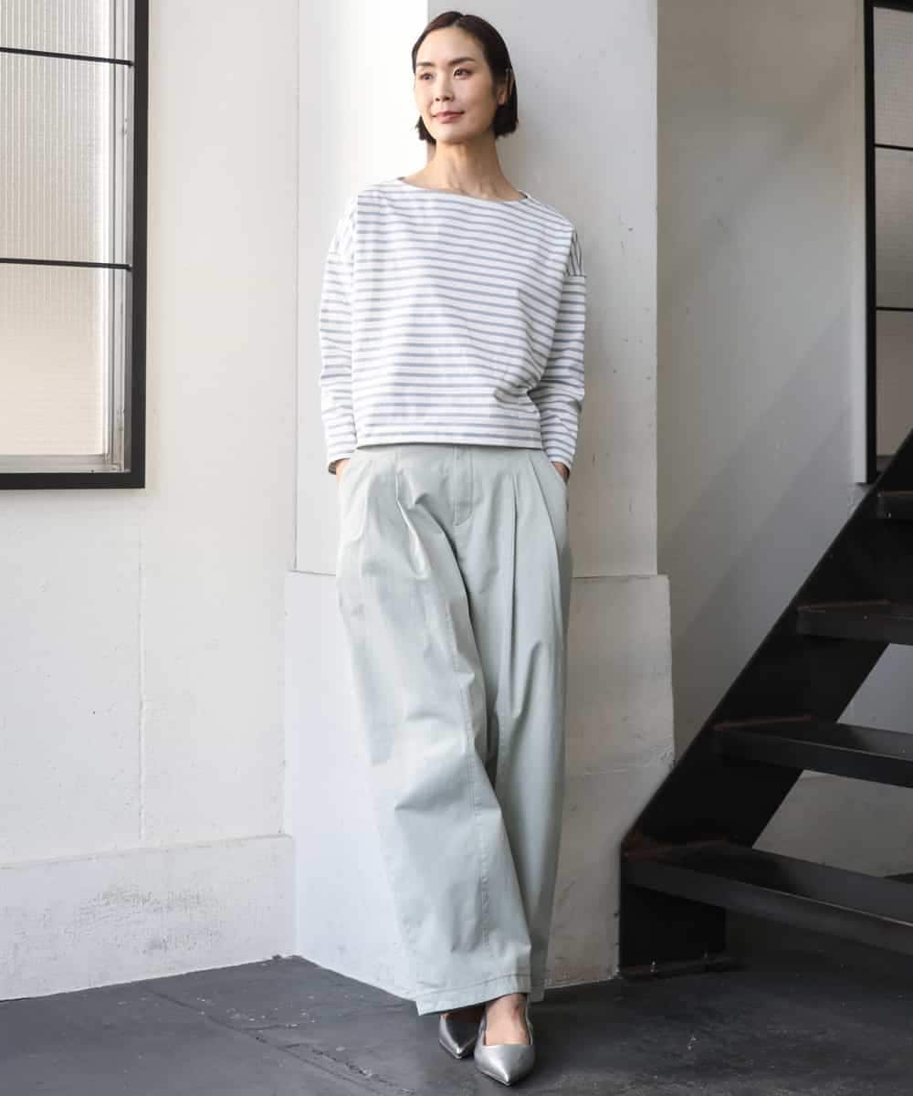 F6KGE04160 MICHEL KLEIN(小さいサイズ)(メゾン ドゥ サンク) [小さいサイズ]タックデザイン バスクボーダーTシャツ グリーン