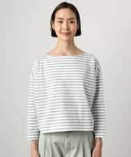 F6KGE04160 MICHEL KLEIN(小さいサイズ)(メゾン ドゥ サンク) [小さいサイズ]タックデザイン バスクボーダーTシャツ グリーン