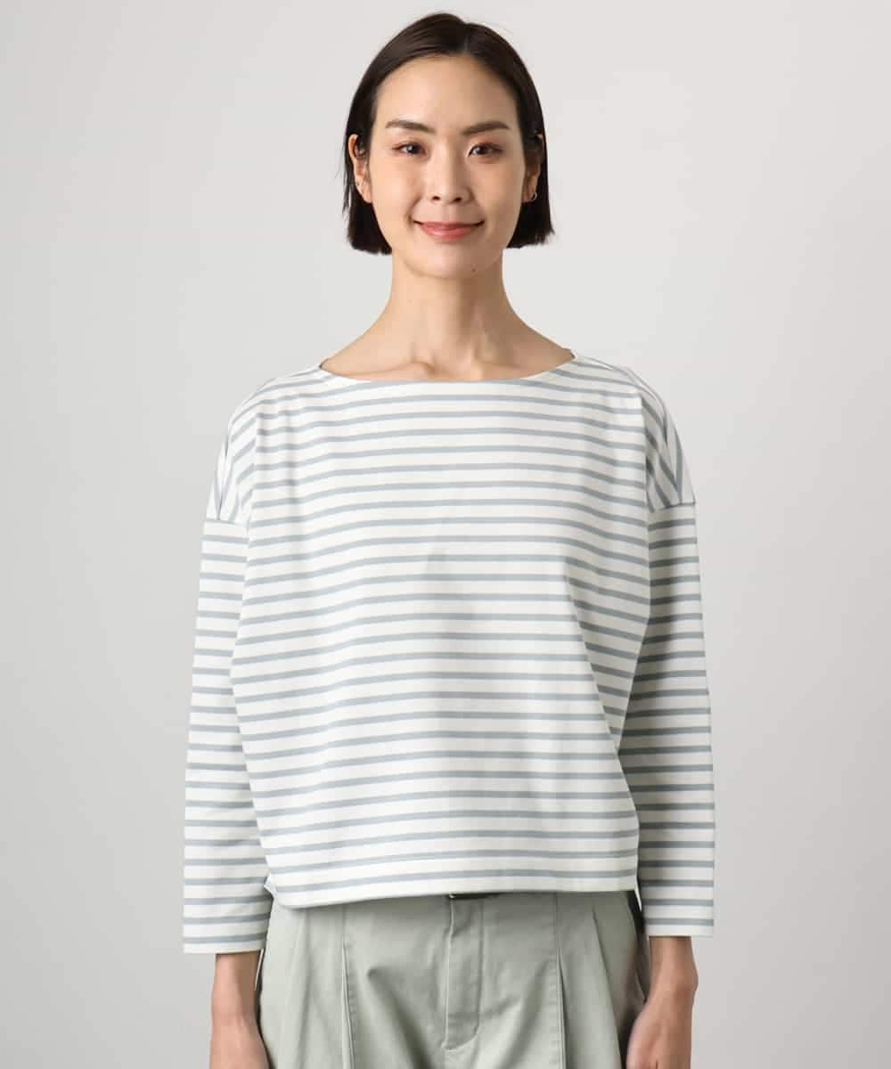 F6KGE04160 MICHEL KLEIN(小さいサイズ)(メゾン ドゥ サンク) [小さいサイズ]タックデザイン バスクボーダーTシャツ グリーン