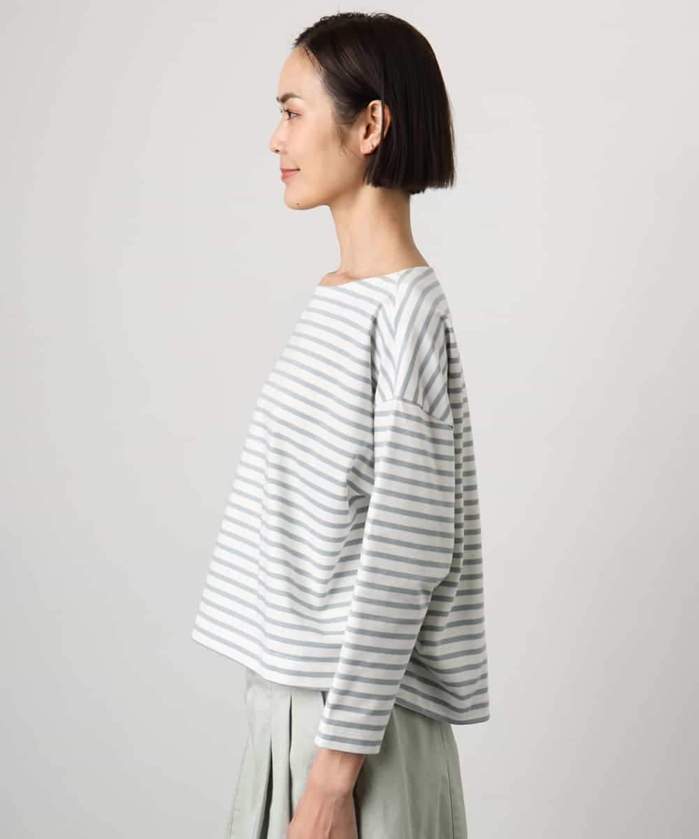 F6KGE04160 MICHEL KLEIN(小さいサイズ)(メゾン ドゥ サンク) [小さいサイズ]タックデザイン バスクボーダーTシャツ グリーン