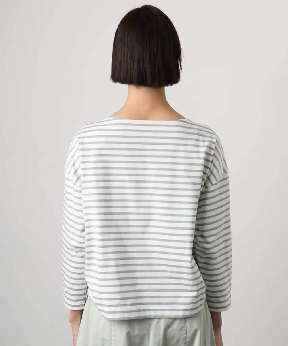 F6KGE04160 MICHEL KLEIN(小さいサイズ)(メゾン ドゥ サンク) [小さいサイズ]タックデザイン バスクボーダーTシャツ グリーン