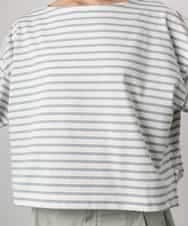 F6KGE04160 MICHEL KLEIN(小さいサイズ)(メゾン ドゥ サンク) [小さいサイズ]タックデザイン バスクボーダーTシャツ グリーン