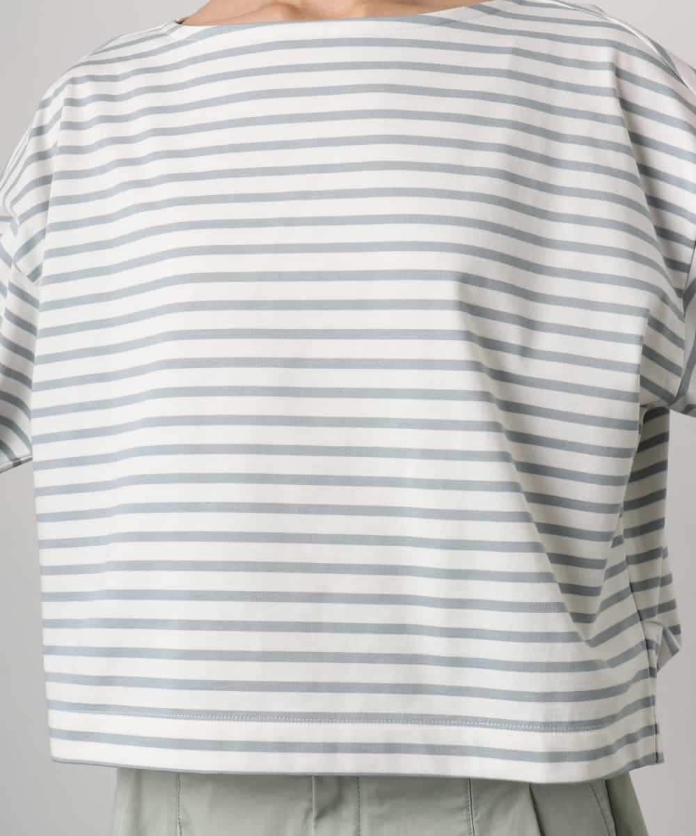 F6KGE04160 MICHEL KLEIN(小さいサイズ)(メゾン ドゥ サンク) [小さいサイズ]タックデザイン バスクボーダーTシャツ グリーン