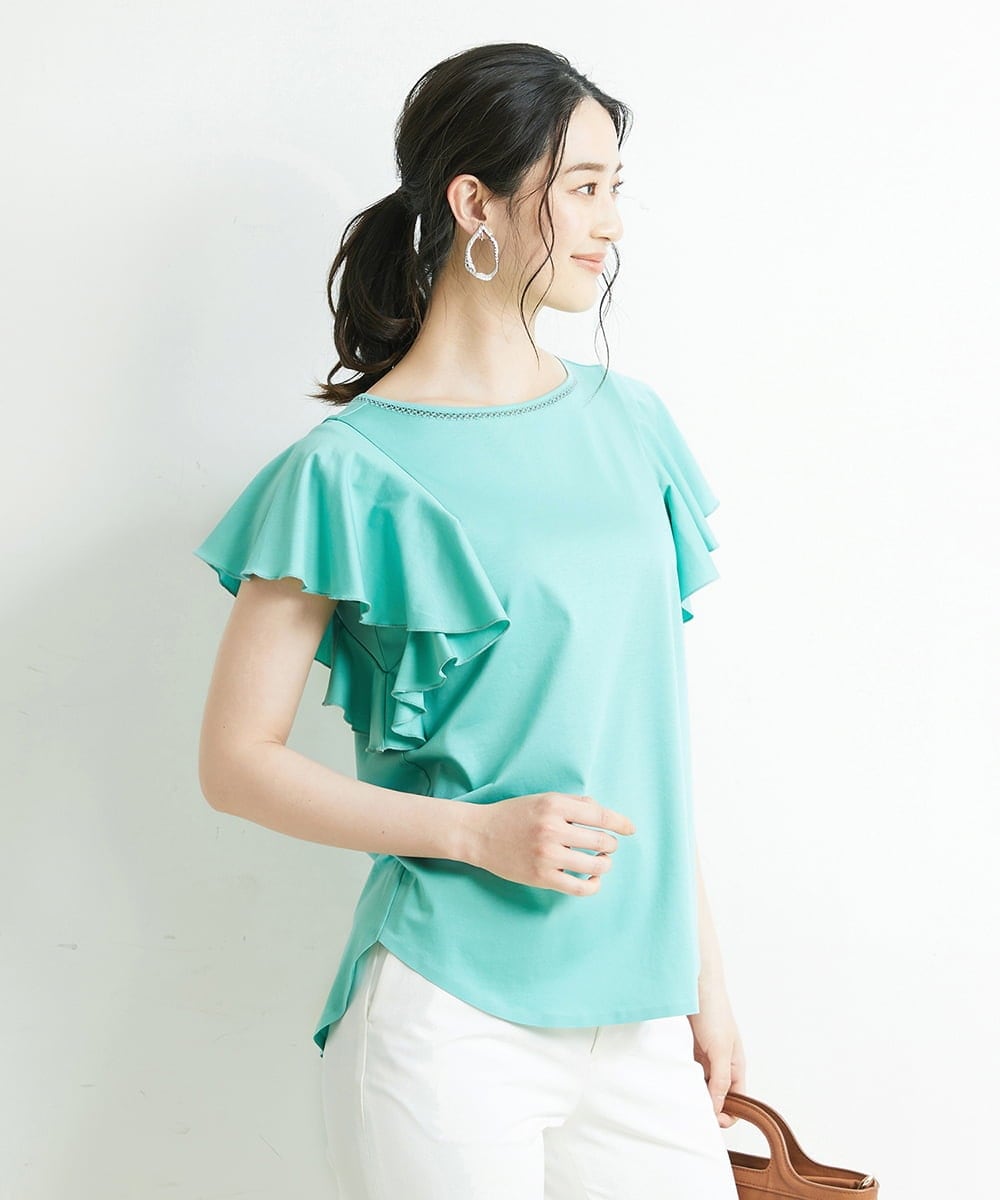 F6KGP53160 MICHEL KLEIN(小さいサイズ)(メゾン ドゥ サンク) [小さいサイズ]フレアスリーブカットソー グリーン(35)