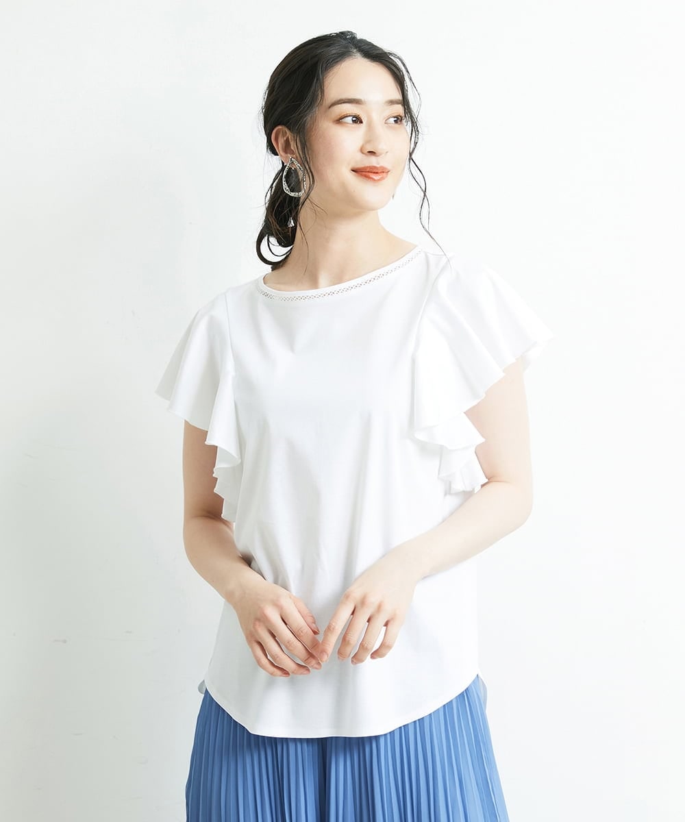 F6KGP53160 MICHEL KLEIN(小さいサイズ)(メゾン ドゥ サンク) [小さいサイズ]フレアスリーブカットソー グリーン(35)