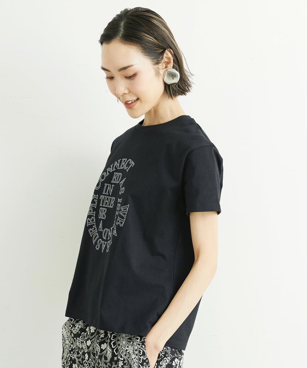 F6KGS22120 MICHEL KLEIN(小さいサイズ)(メゾン ドゥ サンク) [小さいサイズ]モノトーンサークルロゴTシャツ ブラック(94)