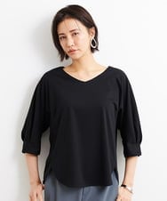 F6KGS24180 MICHEL KLEIN(小さいサイズ)(メゾン ドゥ サンク) [小さいサイズ]Vネックラウンドテールカットソー/コットン100％ ブラック(94)