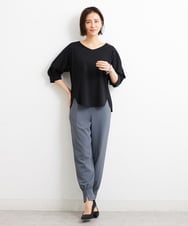F6KGS24180 MICHEL KLEIN(小さいサイズ)(メゾン ドゥ サンク) [小さいサイズ]Vネックラウンドテールカットソー/コットン100％ ブラック(94)