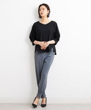 F6KGS24180 MICHEL KLEIN(小さいサイズ)(メゾン ドゥ サンク) [小さいサイズ]Vネックラウンドテールカットソー/コットン100％ ブラック(94)