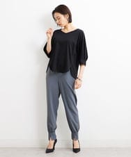 F6KGS24180 MICHEL KLEIN(小さいサイズ)(メゾン ドゥ サンク) [小さいサイズ]Vネックラウンドテールカットソー/コットン100％ ブラック(94)