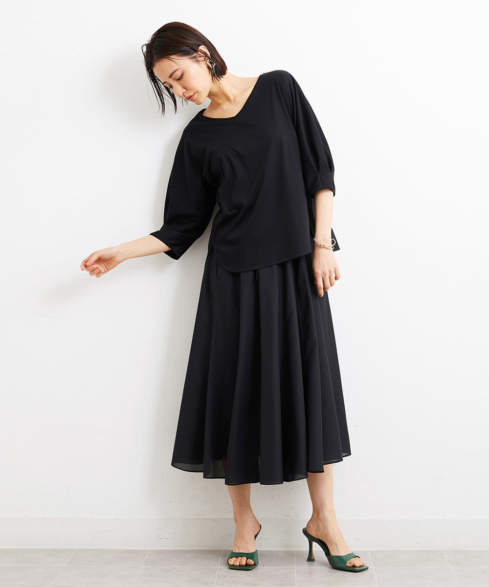F6KGS24180 MICHEL KLEIN(小さいサイズ)(メゾン ドゥ サンク) [小さいサイズ]Vネックラウンドテールカットソー/コットン100％ ブラック(94)