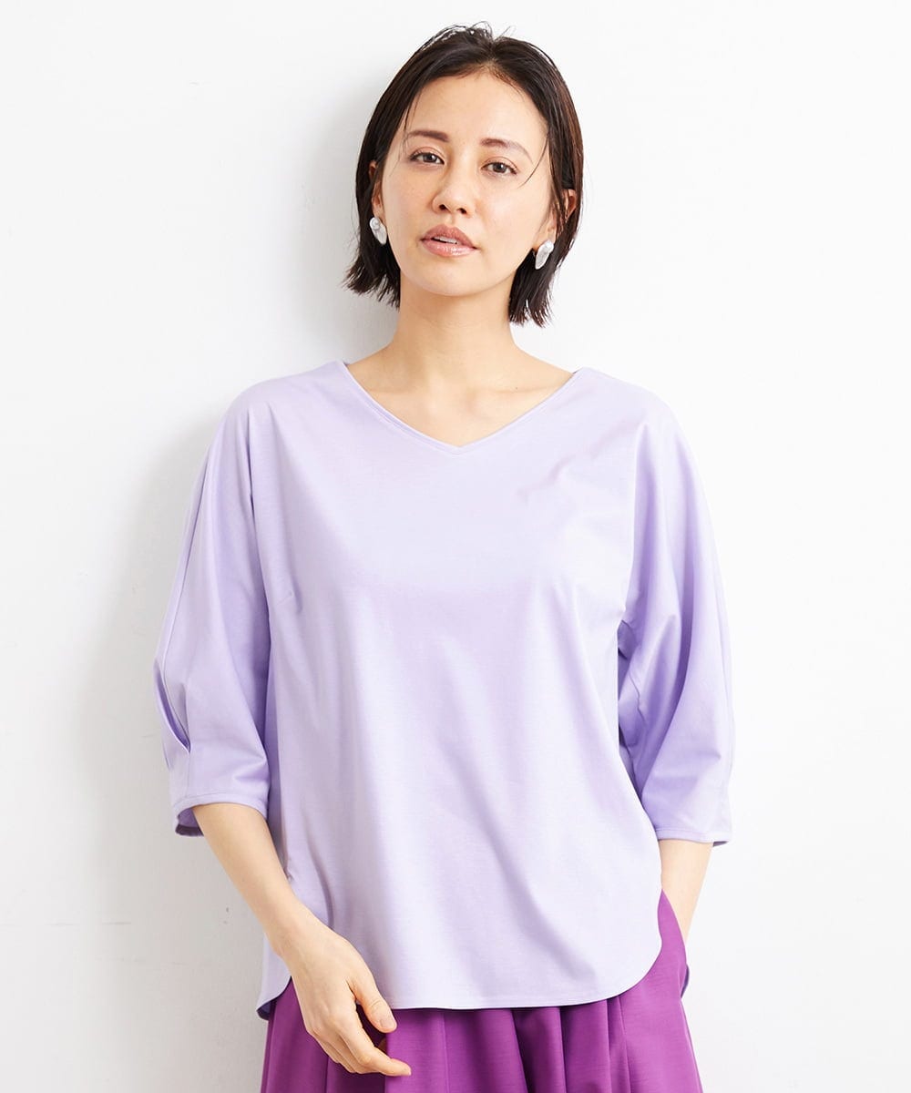 F6KGS24180 MICHEL KLEIN(小さいサイズ)(メゾン ドゥ サンク) [小さいサイズ]Vネックラウンドテールカットソー/コットン100％ ブラック(94)