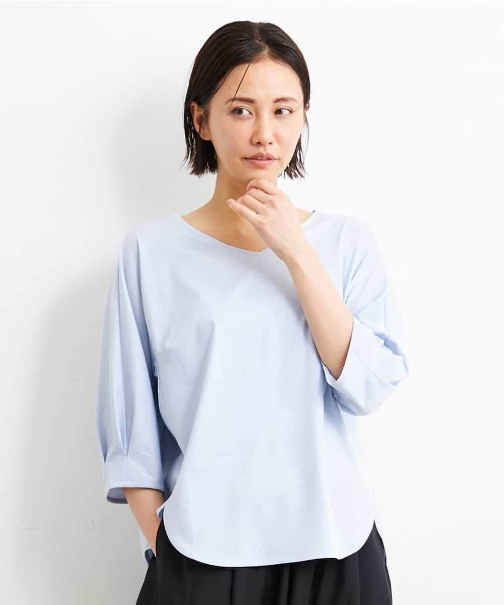 F6KGS24180 MICHEL KLEIN(小さいサイズ)(メゾン ドゥ サンク) [小さいサイズ]Vネックラウンドテールカットソー/コットン100％ ブラック(94)