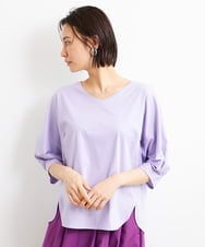F6KGS24180 MICHEL KLEIN(小さいサイズ)(メゾン ドゥ サンク) [小さいサイズ]Vネックラウンドテールカットソー/コットン100％ ブラック(94)