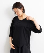 F6KGS24180 MICHEL KLEIN(小さいサイズ)(メゾン ドゥ サンク) [小さいサイズ]Vネックラウンドテールカットソー/コットン100％ ブラック(94)