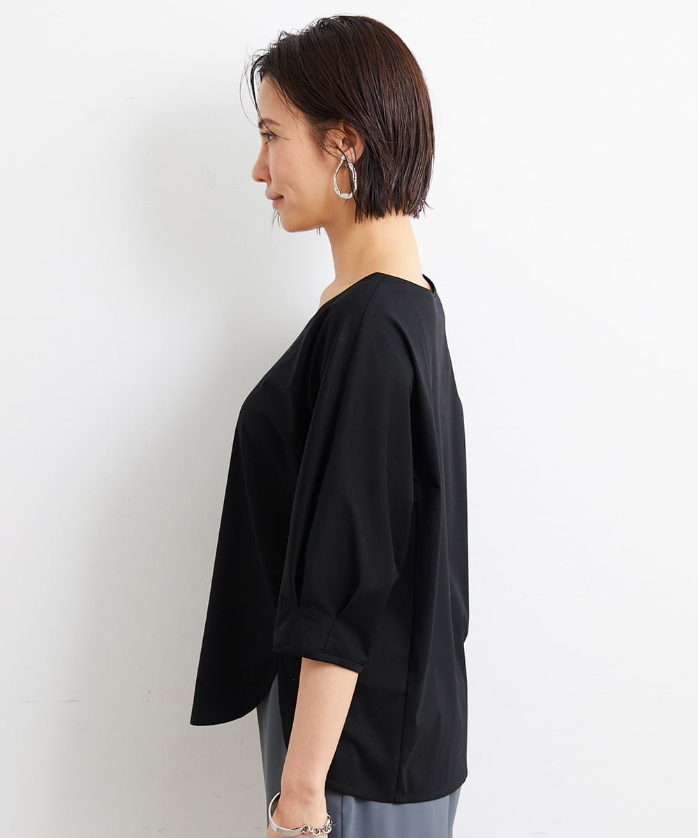 F6KGS24180 MICHEL KLEIN(小さいサイズ)(メゾン ドゥ サンク) [小さいサイズ]Vネックラウンドテールカットソー/コットン100％ ブラック(94)