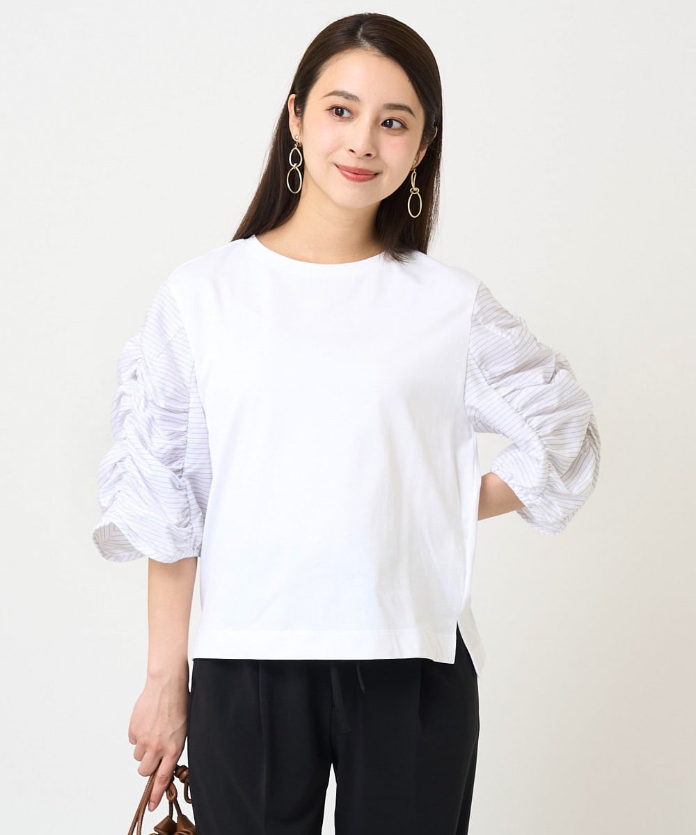 F6KGV34150 MICHEL KLEIN(小さいサイズ)(メゾン ドゥ サンク) [小さいサイズ]ギャザースリーブカットソー ネイビー系(57)
