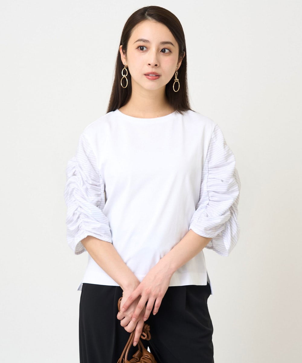 F6KGV34150 MICHEL KLEIN(小さいサイズ)(メゾン ドゥ サンク) [小さいサイズ]ギャザースリーブカットソー ネイビー系(57)