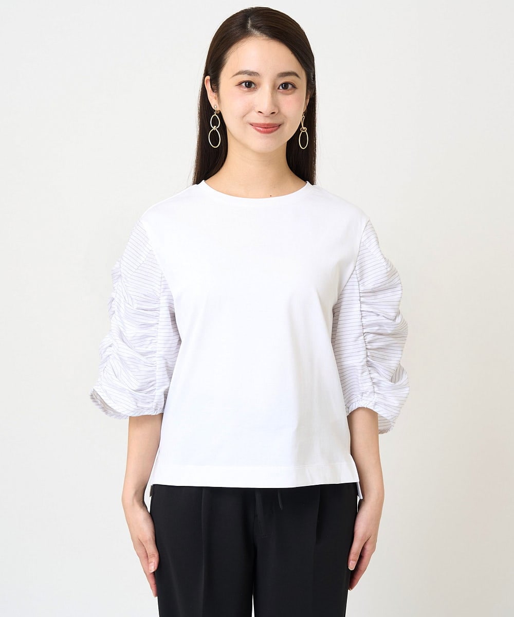 F6KGV34150 MICHEL KLEIN(小さいサイズ)(メゾン ドゥ サンク) [小さいサイズ]ギャザースリーブカットソー ネイビー系(57)