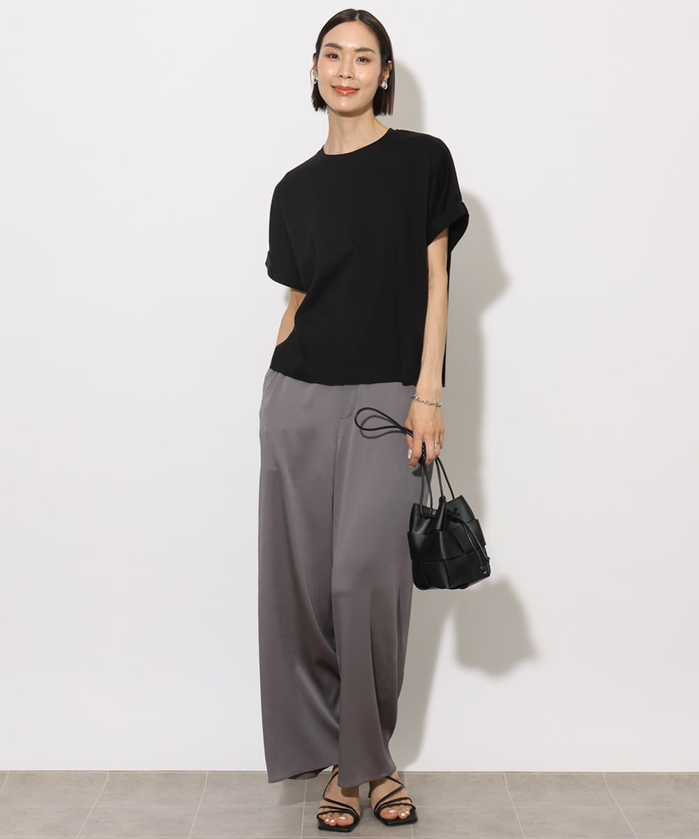 F6KHA29150 MICHEL KLEIN(小さいサイズ)(メゾン ドゥ サンク) [小さいサイズ]ロールアップスリーブカットソー(着心地抜群) ピンク