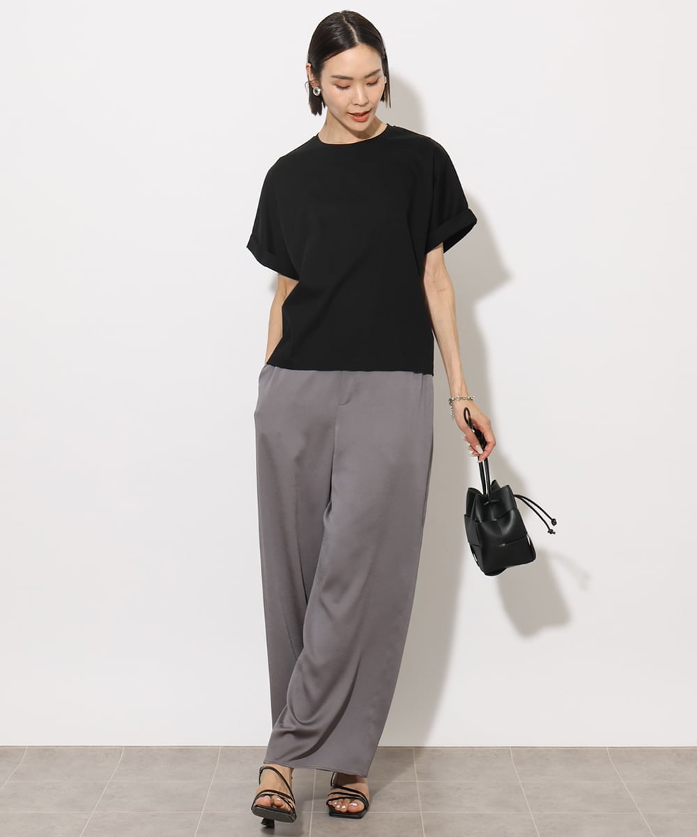 F6KHA29150 MICHEL KLEIN(小さいサイズ)(メゾン ドゥ サンク) [小さいサイズ]ロールアップスリーブカットソー(着心地抜群) ピンク