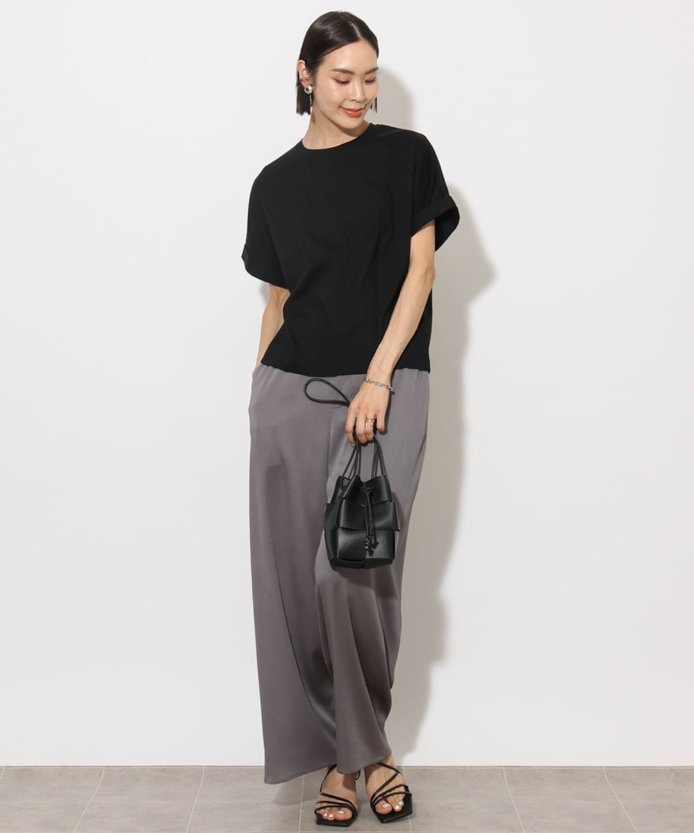 F6KHA29150 MICHEL KLEIN(小さいサイズ)(メゾン ドゥ サンク) [小さいサイズ]ロールアップスリーブカットソー(着心地抜群) ピンク