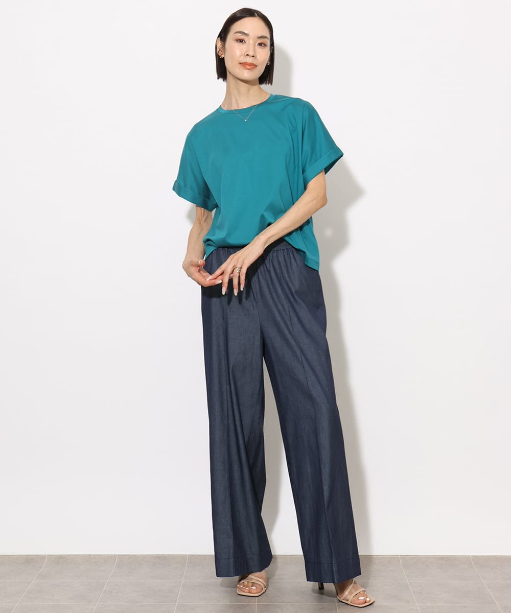 F6KHA29150 MICHEL KLEIN(小さいサイズ)(メゾン ドゥ サンク) [小さいサイズ]ロールアップスリーブカットソー(着心地抜群) ピンク