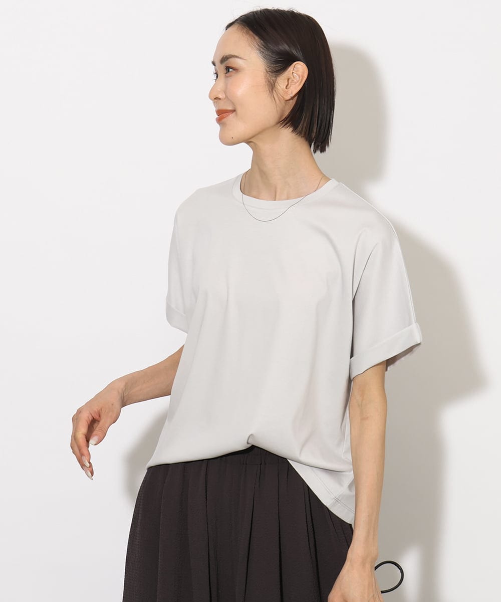 F6KHA29150 MICHEL KLEIN(小さいサイズ)(メゾン ドゥ サンク) [小さいサイズ]ロールアップスリーブカットソー(着心地抜群) ピンク