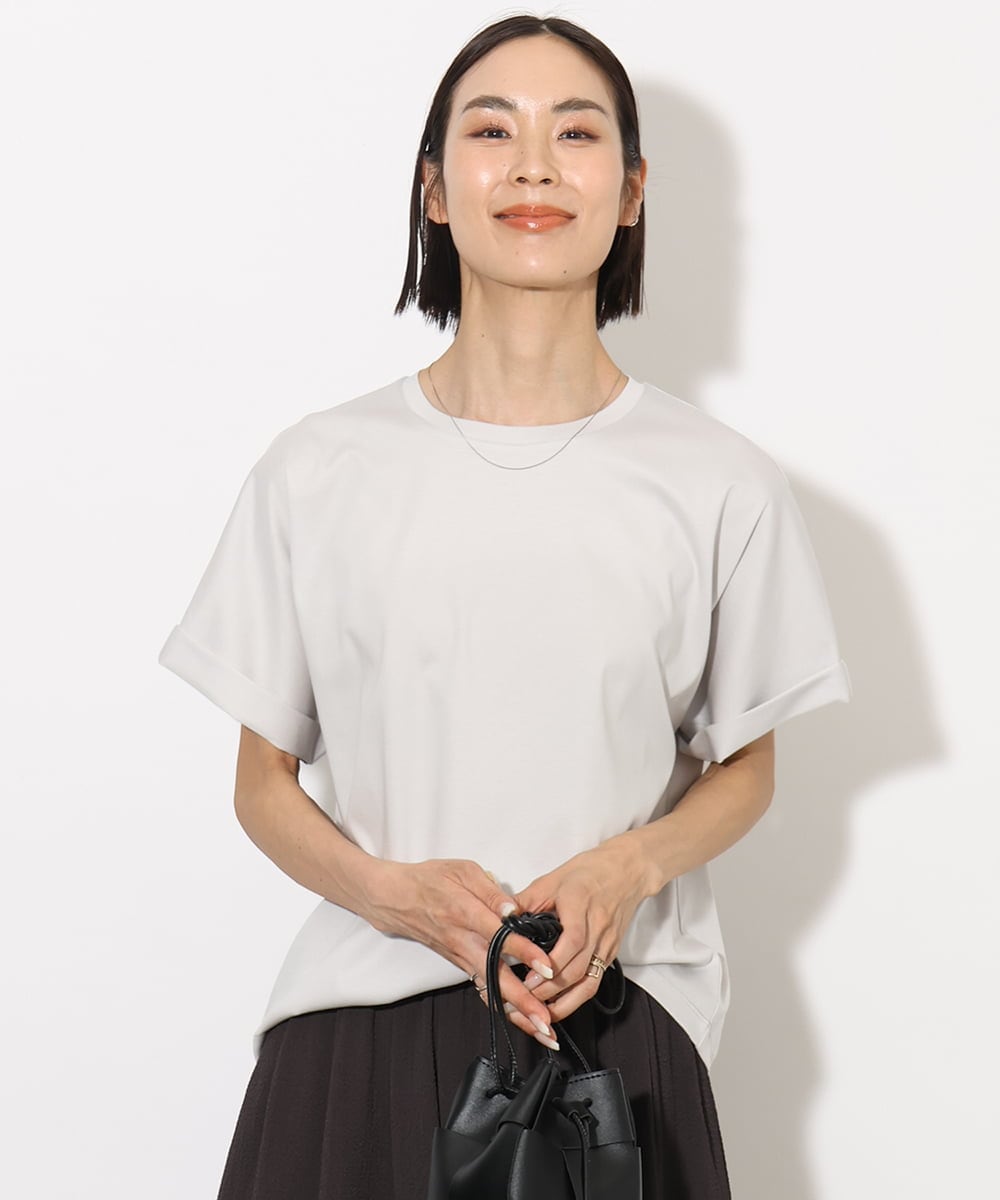 F6KHA29150 MICHEL KLEIN(小さいサイズ)(メゾン ドゥ サンク) [小さいサイズ]ロールアップスリーブカットソー(着心地抜群) ピンク