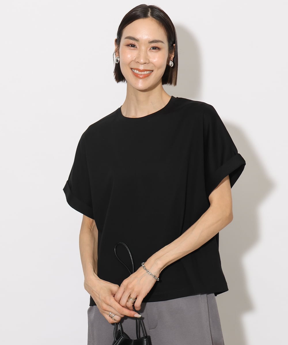 F6KHA29150 MICHEL KLEIN(小さいサイズ)(メゾン ドゥ サンク) [小さいサイズ]ロールアップスリーブカットソー(着心地抜群) ピンク