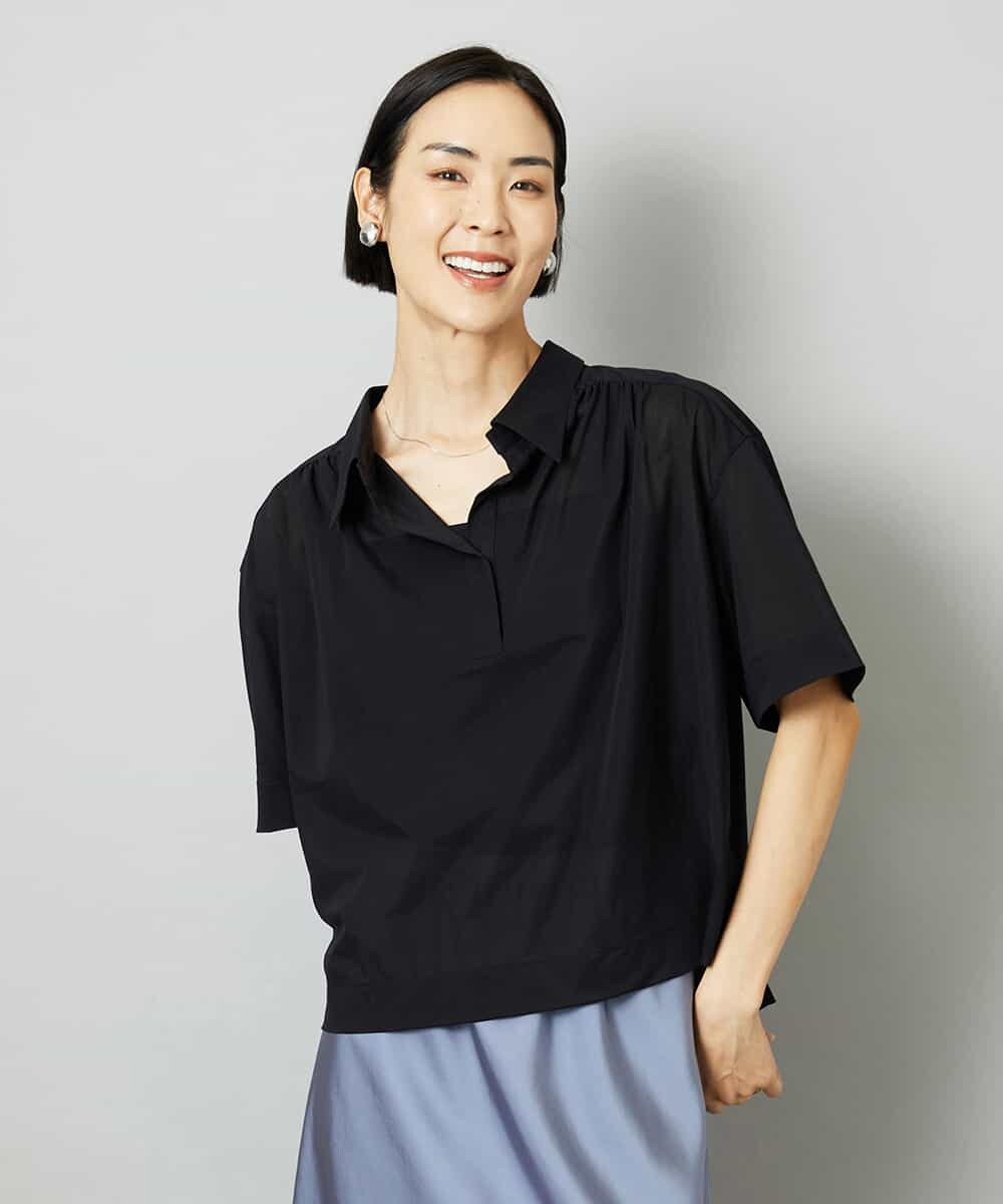 F6KHD03190 MICHEL KLEIN(小さいサイズ)(メゾン ドゥ サンク) [小さいサイズ]スキッパーシアーシャツ ブラック