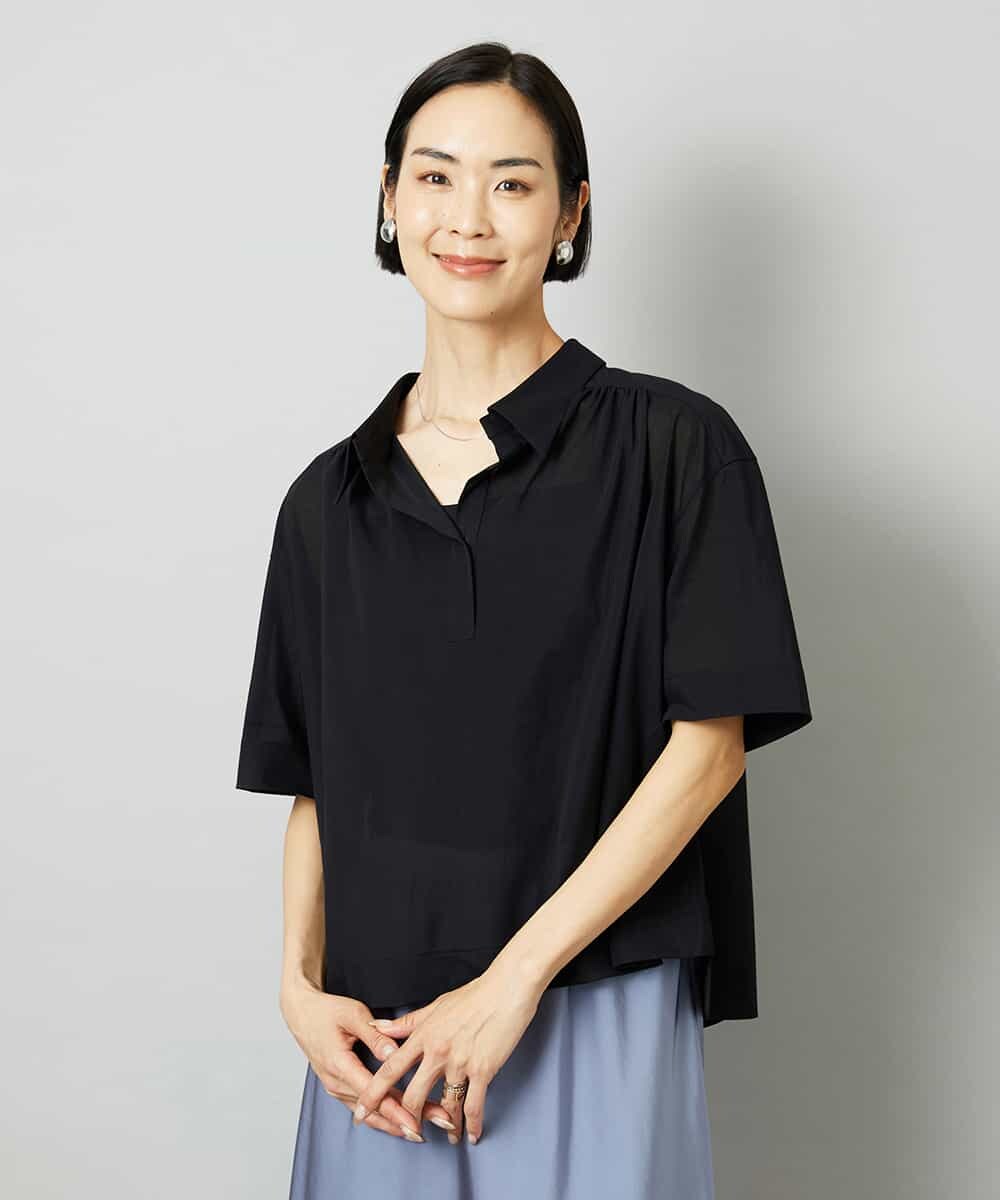 F6KHD03190 MICHEL KLEIN(小さいサイズ)(メゾン ドゥ サンク) [小さいサイズ]スキッパーシアーシャツ ブラック