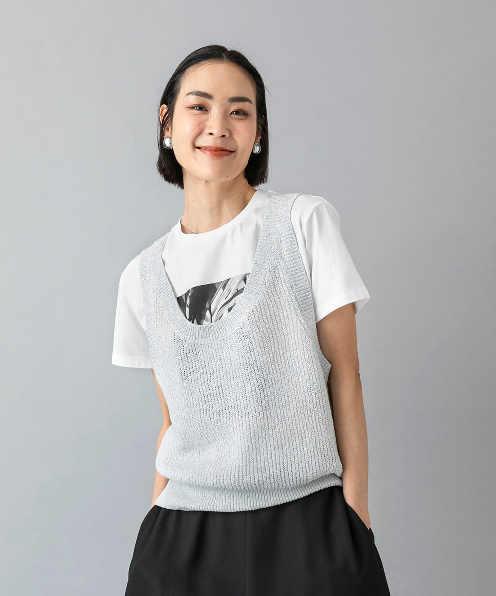 F6KHD27120 MICHEL KLEIN(小さいサイズ)(メゾン ドゥ サンク) [小さいサイズ]フォトTシャツ ダークグレー