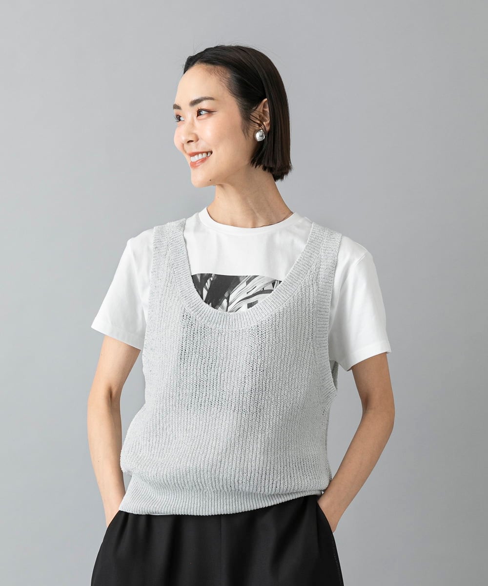 F6KHD27120 MICHEL KLEIN(小さいサイズ)(メゾン ドゥ サンク) [小さいサイズ]フォトTシャツ ダークグレー