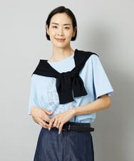 F6KHE05130 MICHEL KLEIN(小さいサイズ)(メゾン ドゥ サンク) [小さいサイズ]透明箔プリントTシャツ ライトブルー