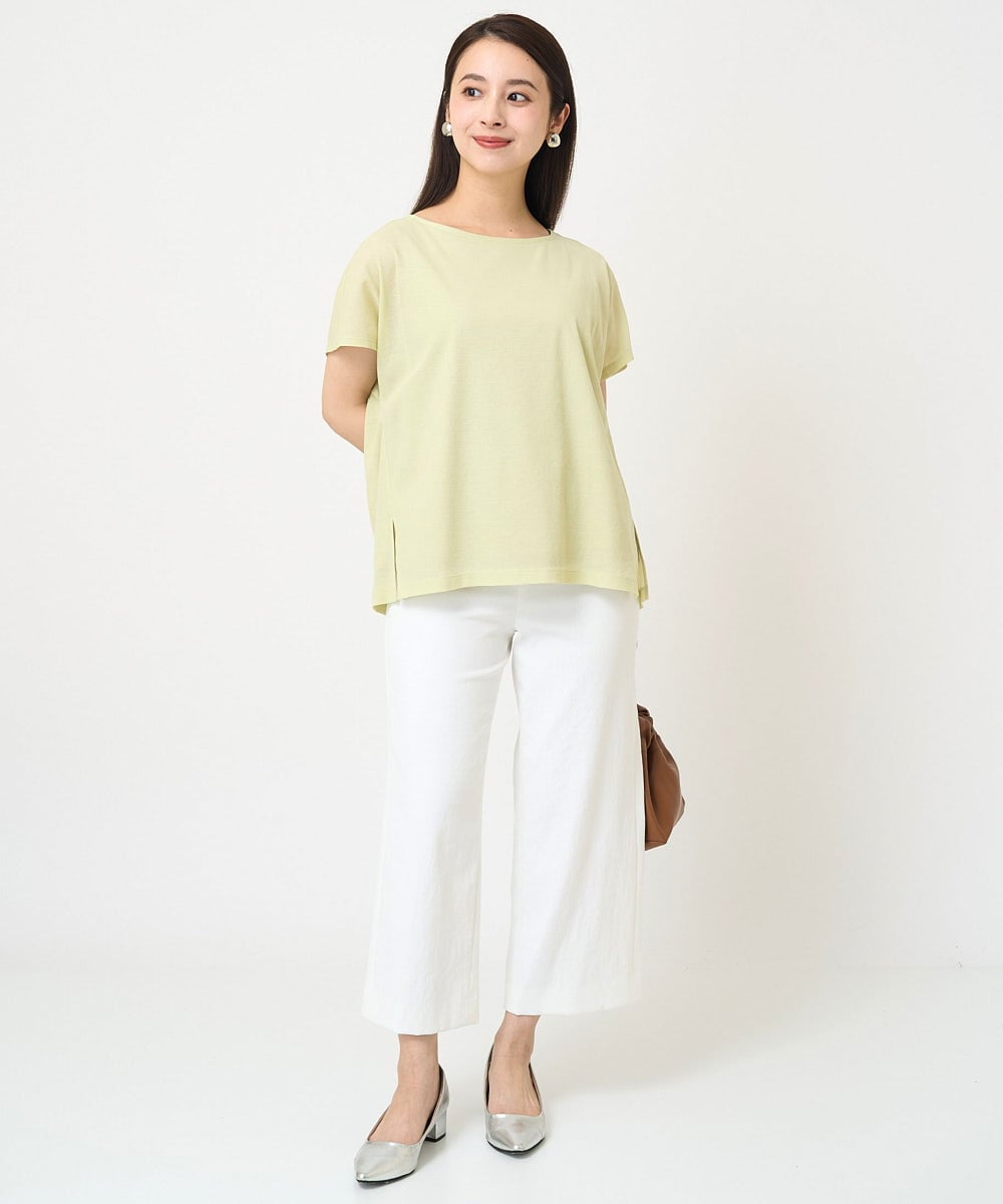 F6KHV28170 MICHEL KLEIN(小さいサイズ)(メゾン ドゥ サンク) [小さいサイズ]フレンチスリーブシアーカットソー(夏の1枚着におすすめ) ライムイエロー(30)