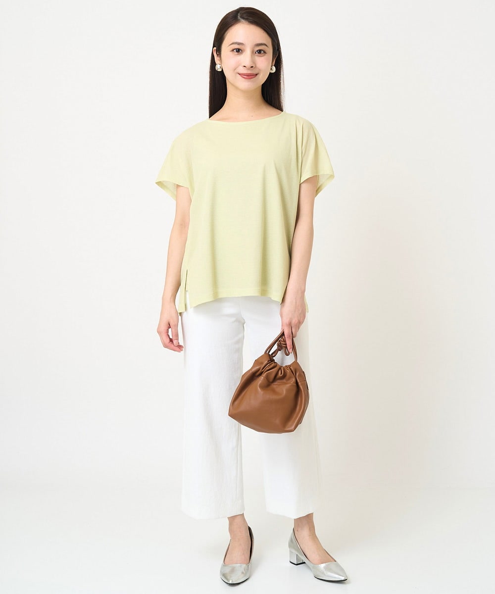 F6KHV28170 MICHEL KLEIN(小さいサイズ)(メゾン ドゥ サンク) [小さいサイズ]フレンチスリーブシアーカットソー(夏の1枚着におすすめ) ライムイエロー(30)